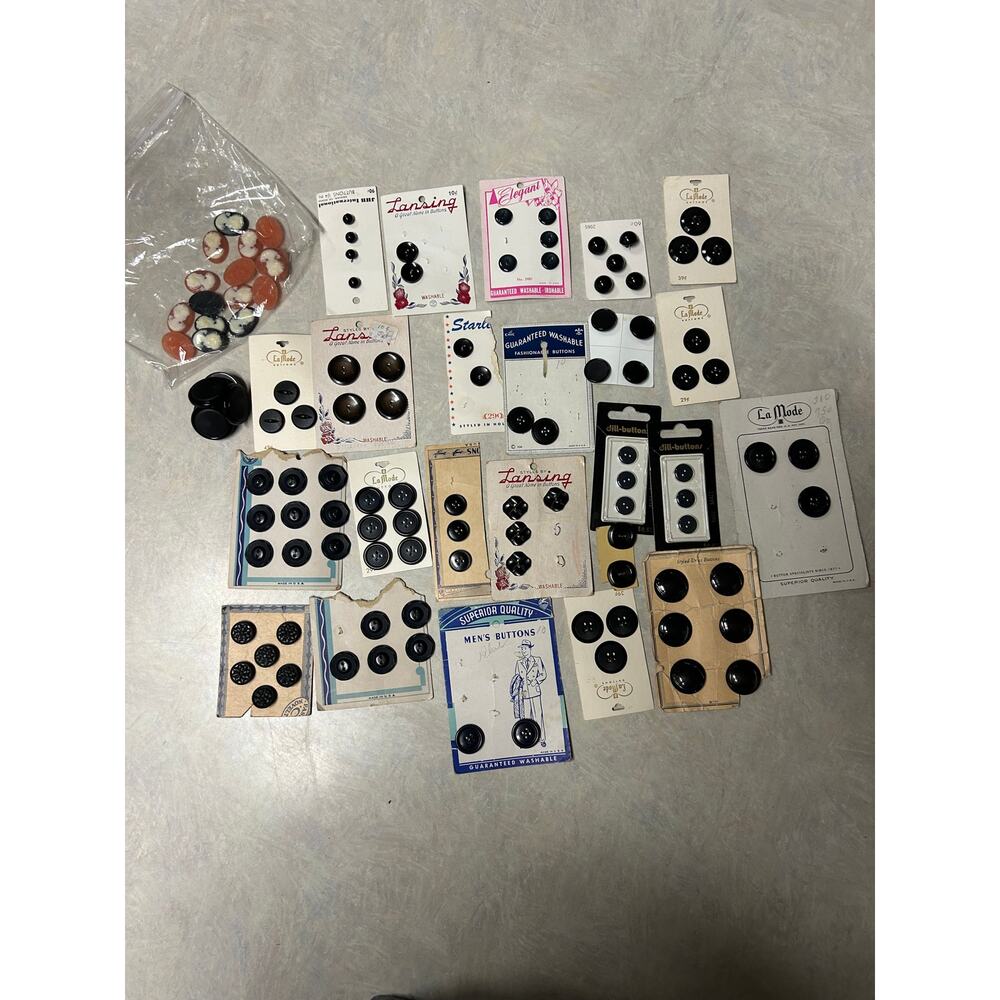 Vintage Buttons Assorted Sizes. Shapes, Colors, Styles and Brands